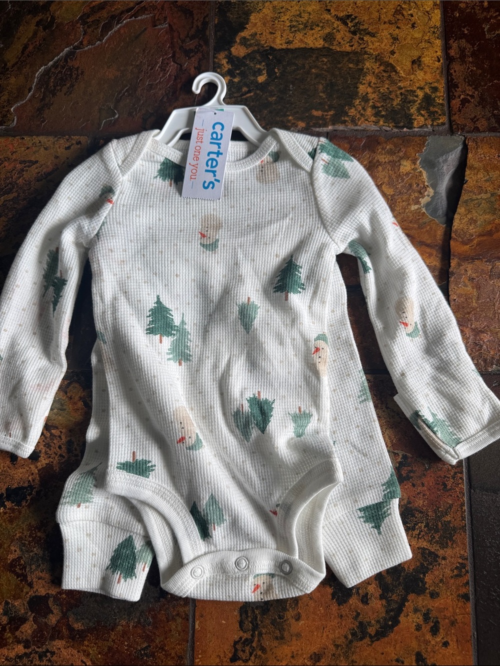 Carter's White Waffle Knit Two Piece with Green Tree Pattern (1122)
